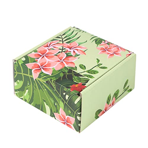 Soxuding Hawaiian Flower Shipping Boxes Pack of 25-4x4x2 inches Hawaiian Floral Gift Boxes Small Cardboard Corrugated Mail...
