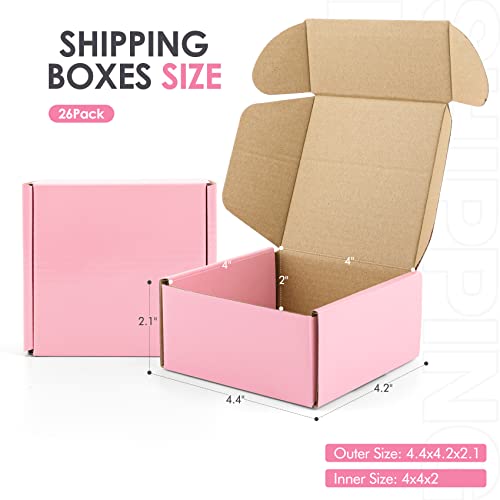 Golden State Art, 4x4x2 Pink Shipping Boxes 26 Pack, Small Cardboard Corrugated Mailer Boxes for Shipping Packaging Craft ...