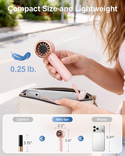 SWEETFULL Mini Fan Portable - Cute Handheld Turbo Fan with Rechargeable Battery, 5 Speeds, Small Hand Personal Travel Esse...