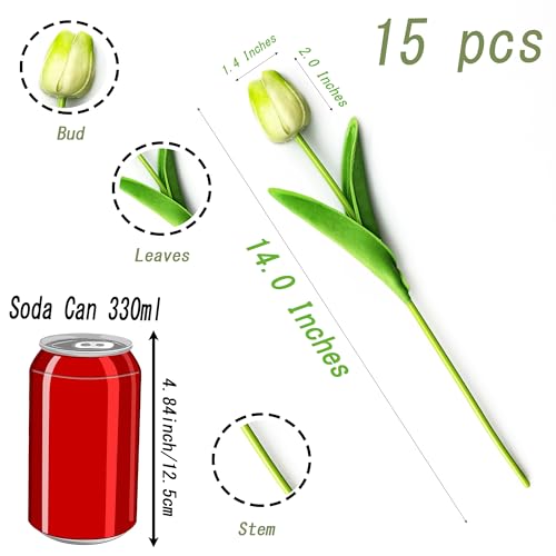 SITUMEIZI Fake Flowers Tulips Artificial Flower 15pcs Real Touch PU 14" for Spring Easter Home Kitchen Wedding Bouquet Bul...