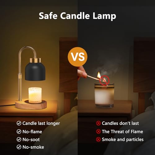 WUEAOA Candle Warmer Lamp with Timer and Dimmer, Height and Brightness Adjustable, Black Electric Wax Warmer for Women Mo...