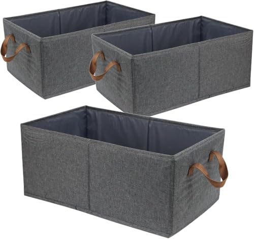 Fordonral Pack of 3 Large Capacity Storage Bins Closet Organizer System, Sturdy Foldable Storage Boxes for Organizing Clot...