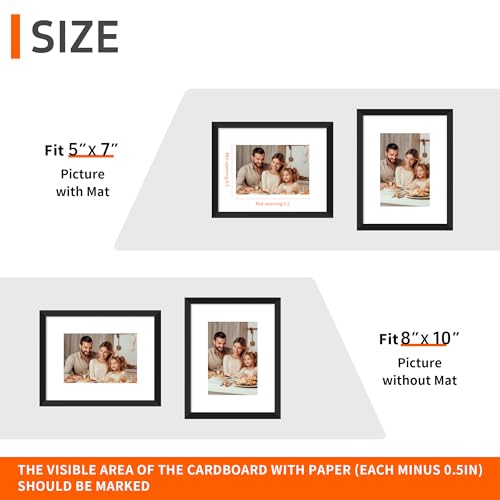 Arrow king 8x10 Black Picture Frame, Display Pictures 5x7 with Mat or 8x10 Without Mat, Wall or Tabletop Display with Stan...