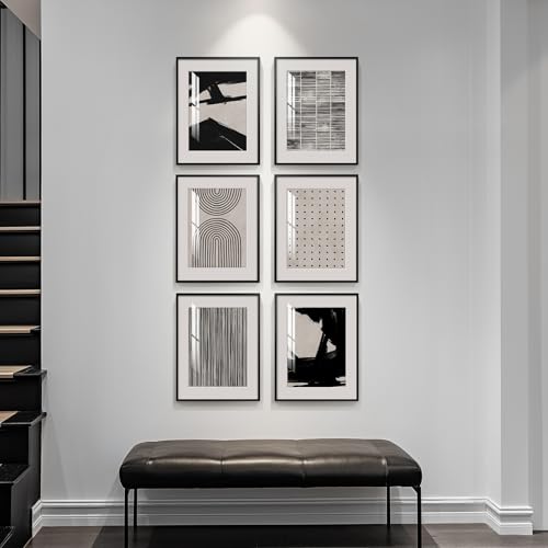 Framed Black and White Abstract Wall Art, 6 Pieces Modern Prints Paintings Artwork for Walls, Minimalist Abstract Pictures...