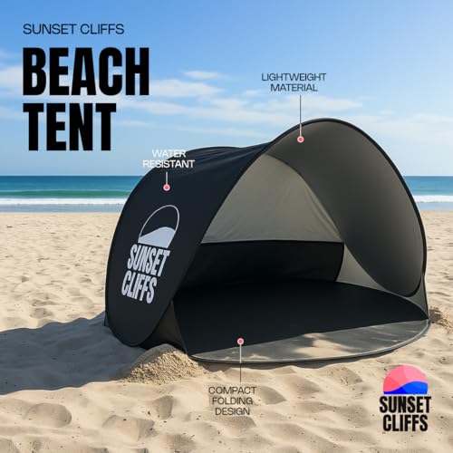 Sunset Cliffs Pop Up Beach Tent – 1-2 Person Portable Sun Shelter with UPF 50+ UV Protection – Lightweight Folding Shade C...