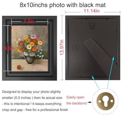 LUCKYLIFE 8x10 Picture Frame Black Wood with Double Mat for Tabletop or Wall, Set of 2