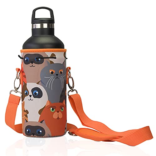 Made Easy Kit Neoprene Water Bottle Carrier Holder with Adjustable Shoulder Strap for Insulating & Carrying Water Containe...