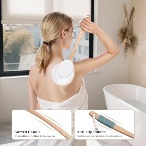 AmazerBath Lotion Applicator for Back, Feet, 4 Replacement Pads with 17" Curved Handle, Back Sunscreen Applicator for Kid...