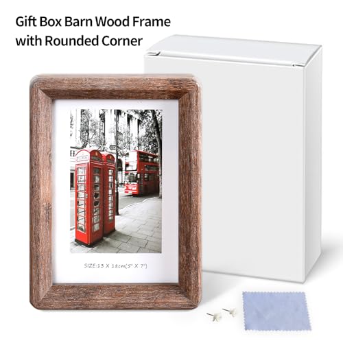 YAAPSDR 5x7 Picture Frame - Rustic Wooden Picture Frame with Real Tempered Glass, Gift Box Barn Wood Frame with Rounded Co...