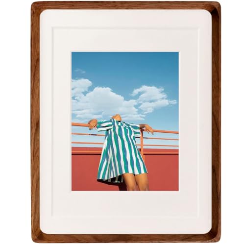 FLECHAZO 8x10 Picture Frame Wood with 5x7 and 6x8 Mat, Natural Solid Walnut Wooden 8 by 10 Photo Frames for Tabletop or Wa...