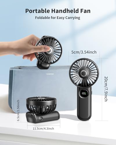 Foldable Portable Fan with LED Display, 3000mAh Battery Operated Mini Hand Held/Neck/Desk 3 in 1 Personal Small Fan for Ey...