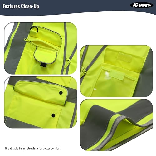 JKSafety 9 Pockets Class 2 High Visibility Zipper Front Safety Vest With Reflective Strips,Meets ANSI/ISEA Standard (Larg...