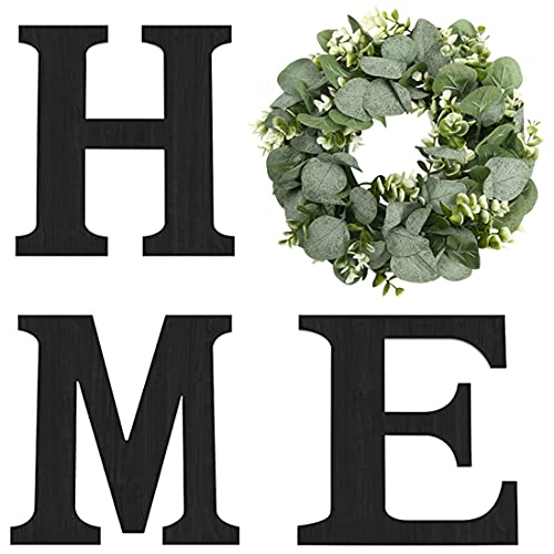 Pinkpum Wood Home Sign with Artificial Eucalyptus Wreath for O, Hanging Farmhouse Wall House Decor Wood Letters for Wall A...