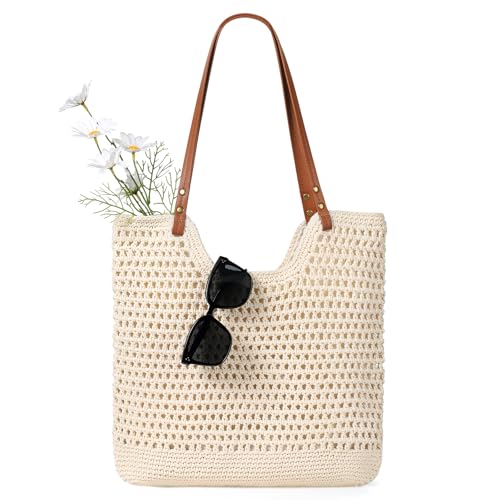 Sightor Crochet Beach Bag, Woven Tote Bag Summer Boho Bag Travel Casual Shoulder Bag for Summer Vacation