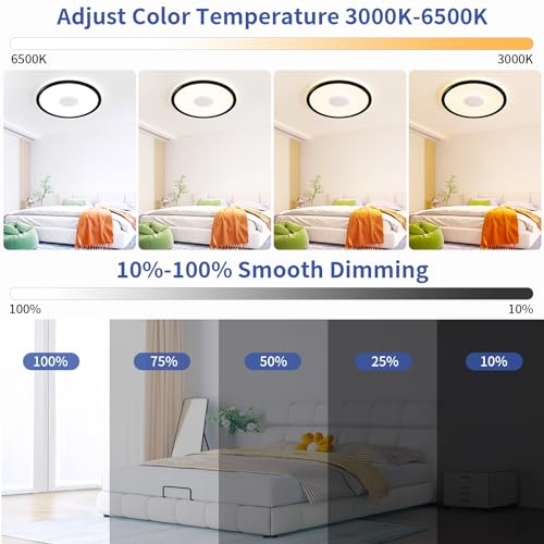 UprizeP RGB LED Ceiling Light, with Bluetooth Speaker, 24W 11Inch Smart Music Ceiling Lamp with App and Remote Control, 30...