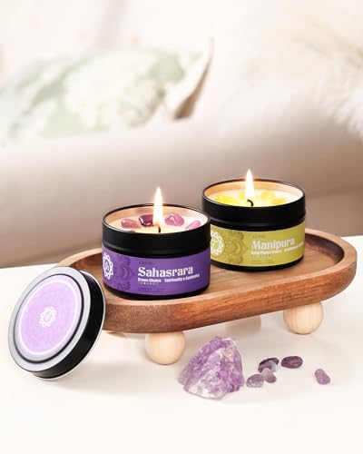 AOOVOO Chakra Candles with Healing Crystals - 7 Chakra Candle Set, Spiritual Gifts for Women, Aromatherapy Candle, Soy Can...