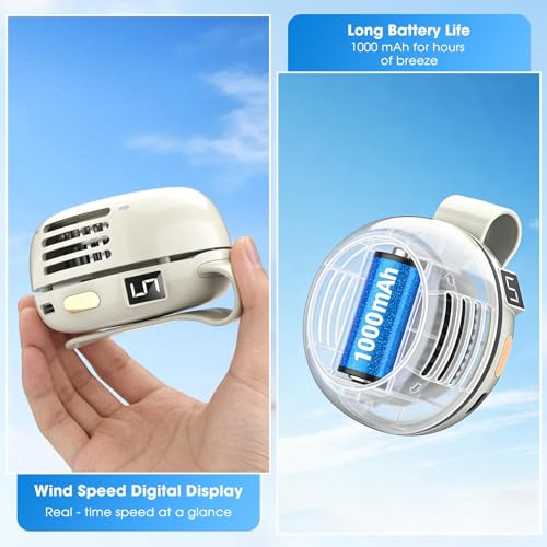 Portable Silent Mini Bladeless Fan Clip On, 5 Speeds 360° Rotatable Clip on Fan for Shirt & Waist, USB Rechargeable Small ...