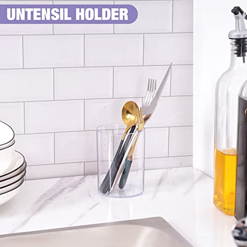 NiOffice Stylish Clear Acrylic Desk Organizer Pen and Pencil Holders Set of 3, Round Makeup Brush Storage Perfect for Hom...