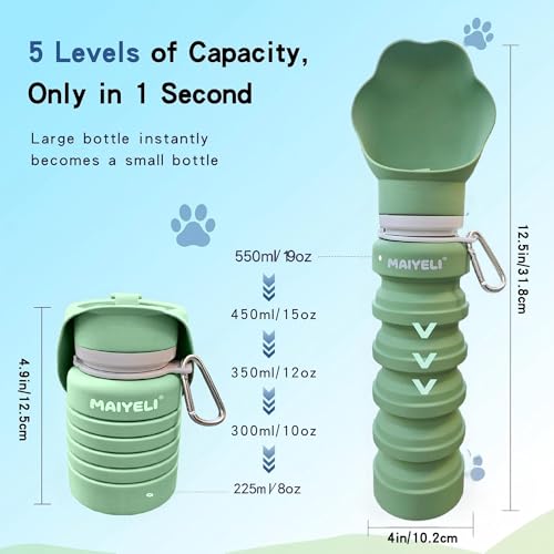 Collapsible & Portable Dog Water Bottle with Dispenser for Walking, Travel, and Outdoor, 9oz-17oz Leak-Proof Silicone Wate...