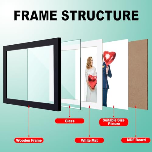 RPJC 11 x 14 Picture Frames Made of Solid Wood and High Definition Glass Display Pictures 8x10 with Mat or 11x14 Without M...