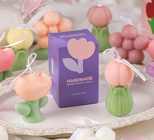 Tulip Flower Shape Scented Healing Candle,70G Flower In Bud Handmade Soy Wax Aroma Decorative Candle for Table Photo Prop ...