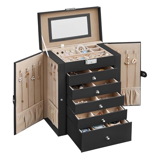 SONGMICS 6-Layer Jewelry Box Organizer with 5 Drawers, Jewelry Storage Case with Lock and Mirror, Large Storage Capacity, ...
