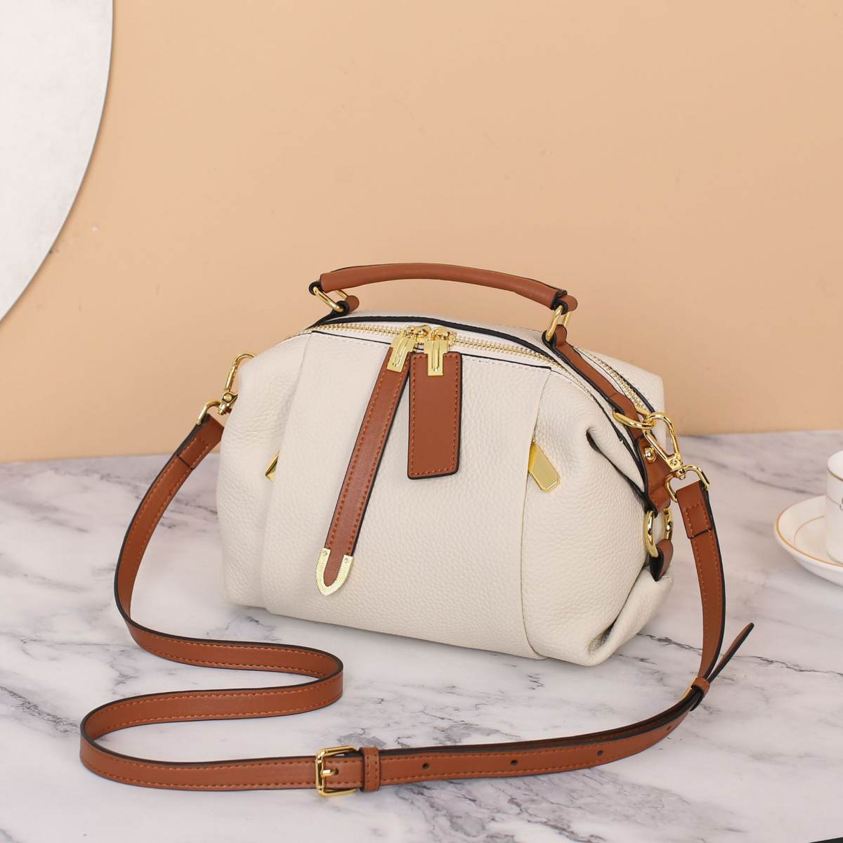 Korean-style Versatile Top-grain Leather Tote And Shoulder Bag