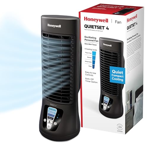 Honeywell QuietSet Personal Table Fan, Oscillating Personal Desk Fan with Quiet Operation, 4 Levels of Power and Sound, Bl...