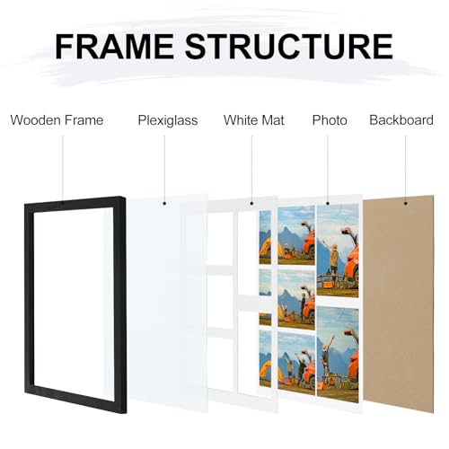 Vittanly 11x14 Collage Picture Frame, Displays 5Pcs 4x6 Pictures with Mat or 1Pcs 11x14 without Mat for Wall Mounting, Pic...