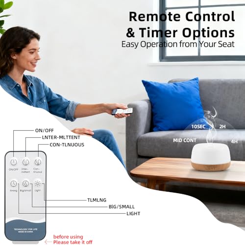 KIMWUVI 300ML Essential Oil Diffuser with Remote Control,Quiet Ultrasonic Cool Mist Aromatherapy Diffuser,7 Color LED Ligh...