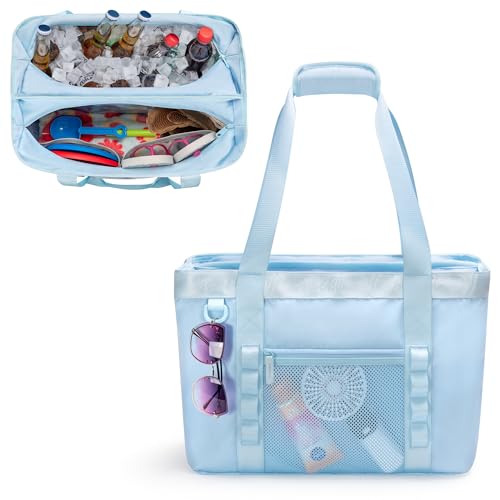 Yarwo Beach Bag for Women, Sandproof Swim Tote Bag with Cooler Compartment and Wet & Dry Pockets for Pool Cruise Vacation
