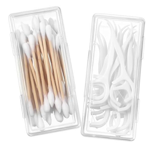 2PCS Cotton Swab Holder for Travel, Floss Picks Case, Portable Small Dental Floss Holders, Cotton Swab Boxs Travel Storage...