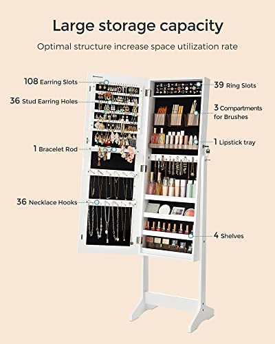 SONGMICS Jewelry Cabinet Armoire, Freestanding Lockable Storage Organizer Unit with 2 Plastic Cosmetic Storage, Full-Lengt...