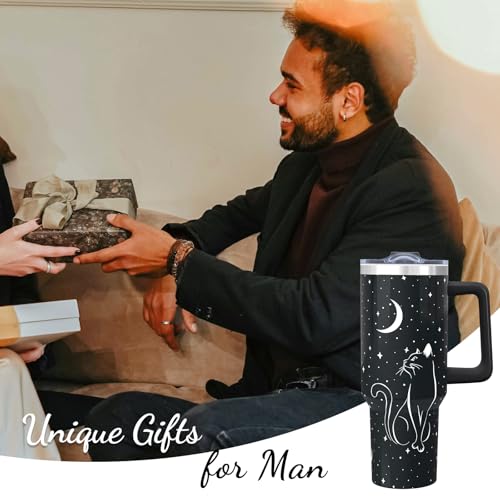 xspgrnm 40oz Black Cat Tumbler With handle, Halloween Goth Stainless Steel Leak Proof Travel Coffee Mug Cup Water Bottle T...