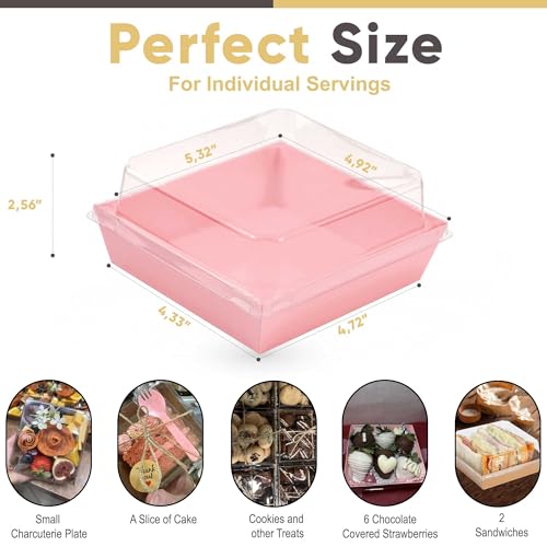 Leafiew 50 Pack Small Clear Treat Boxes - Dessert Boxes To Go - 5Inch Disposable Paper Mini Containers for Cookie, Cake Sl...