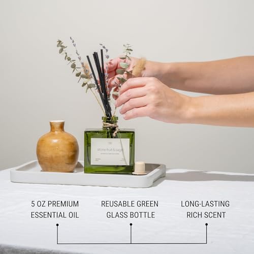 Craft & Kin Reed Diffuser with Dried Flowers | 5 oz Stone Fruit & Sage Scented Holiday Reed Diffusers for Home, Bathroom...