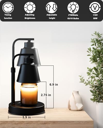 HONGZZI Candle Warmer Lamp with Timer - Adjustable Brightness & Height, 2 Free Bulbs Included | Wax Warmer Lamp for Jar Ca...