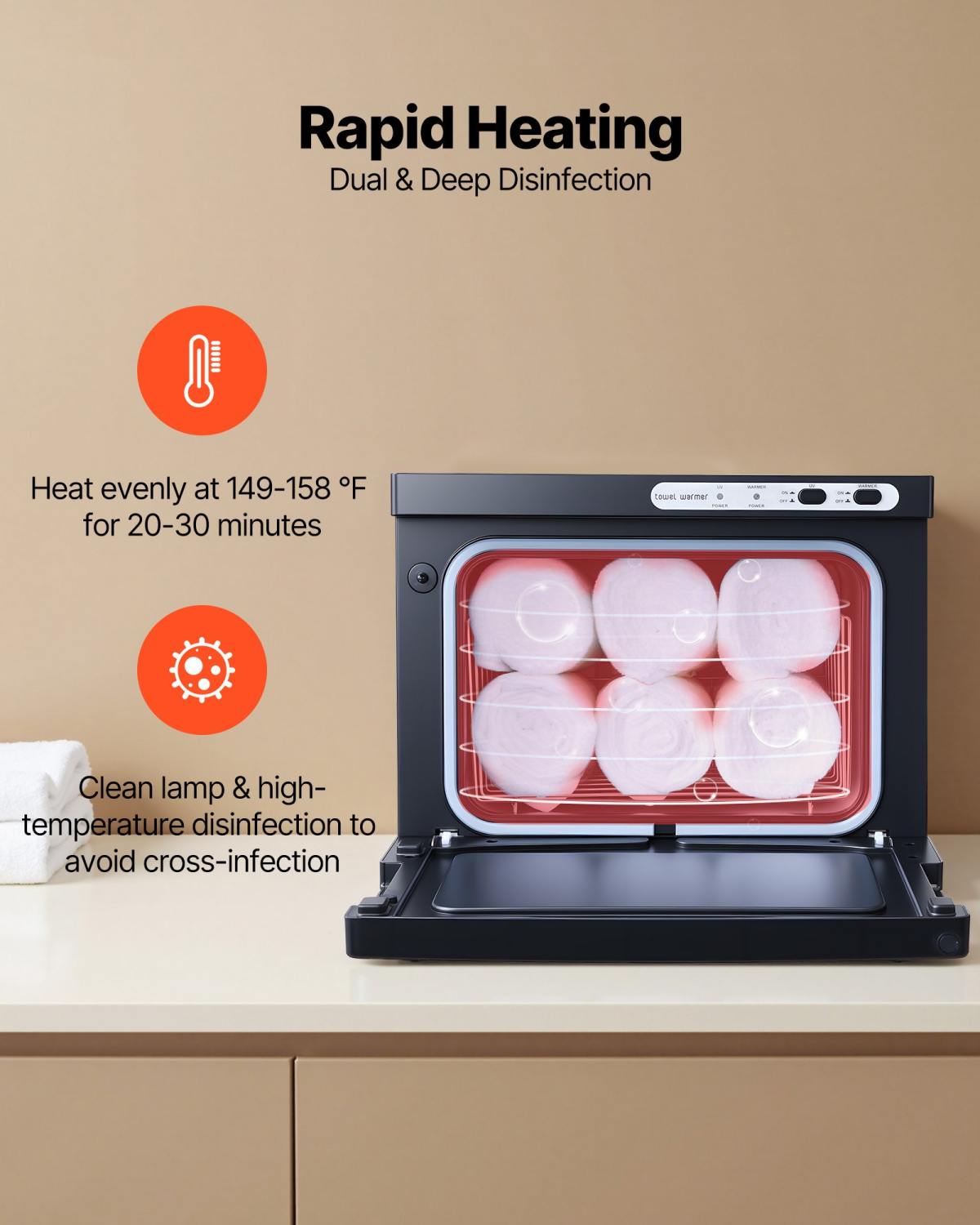 Hot Towel Warmer, 1.76 Gal Small Towel Warmer Cabinet With Clip & Stainless Steel Rack, Holds Up 12 Towels, Portable All-Round Heating Cabinet For Spa, Barber, Manicures, Massage, Salon, Black