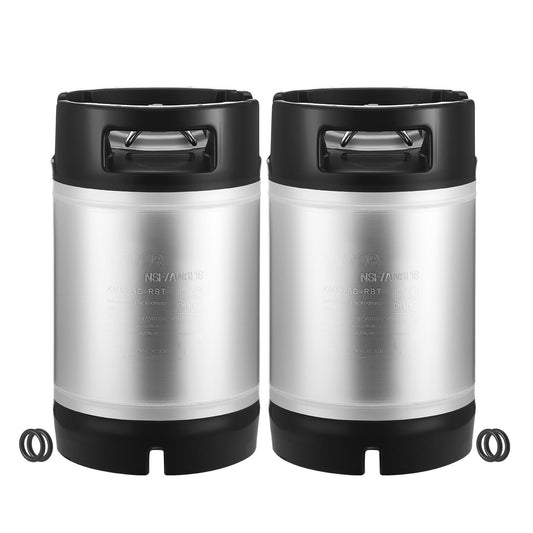 Corny Keg, 2.5 Gallon Ball Lock Keg, SUS304 Cold Brew Kegs With Dual Rubber Handles & Heavy-Duty Rubber Bottom, Brewing Equipment For Home Brewing Party, 2 PCS