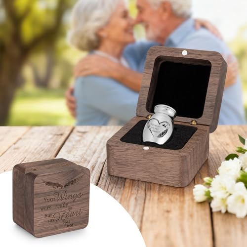 Dletay Angel Wing Small Urns for Human Ashes Square Wooden Keepsake Box 1.57 Inches Heart Mini Cremation Urns for Women Me...