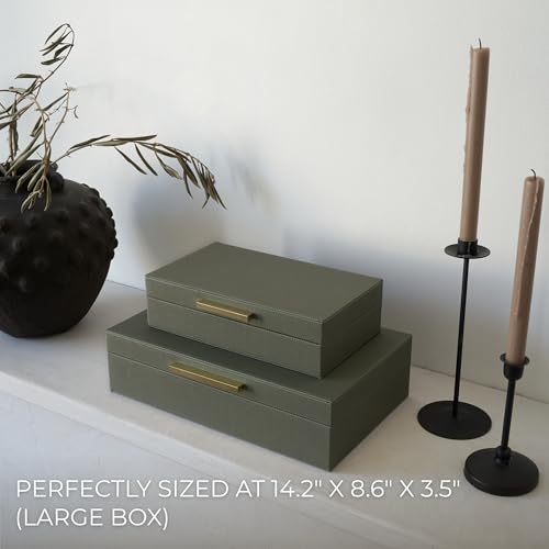 ZICOTO Decorative Storage Boxes with Lids – Set of 2 Beautiful PU Leather Organizer Bins for Your Bookshelf Home Decor - S...