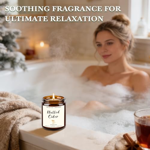 4 Pack Candles for Home Scented, 28oz Soy Candle Set, Scented Candles with Apple Cinnamon, Fir Balsam, Mulled Cider, Sanda...