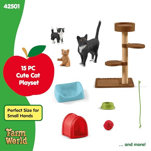 Schleich Farm World Cute Cats and Kittens Playtime Figurine Set - 9-Piece Realistic Momma Cat and Baby Kitten Figurine Lar...