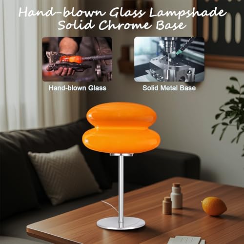 WELAISA Mid Century Modern Lamp for Nightstand Table Lamp for Bedroom, Dimmable Retro Egg Tart Bedside Small Lamps,Unique ...