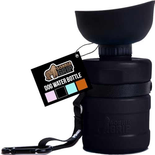 GORILLA GRIP Dog Water Bottle, Portable Water Bowl Dispenser for Dogs, 20 oz Leak Proof Pet Travel Squeeze Bottles Food Gr...