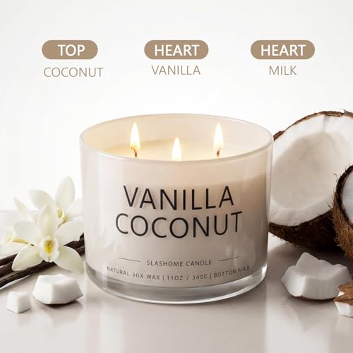 Vanilla Coconut Scented Candle, Luxury Large 3 Wick Soy Candle 12 Oz, 60+ Hour Long Lasting Clean Burn, Elegant Aromathera...