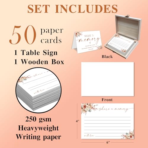 LeFohLon Celebration of Life Memory Box with Share a Memory Cards, Funeral Message Card with 50 Wildflower, Wooden Keepsak...
