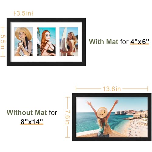 Vittanly 8x14 Picture Frames Collage, Displays 3Pcs 4x6 Pictures with Mat, Collage Picture Frame for Horizontal or Vertica...