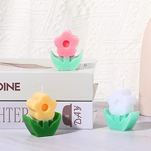 3 Pcs Flower Shaped Scented Candle Set Soy Wax Candle Decor for Table Fireplace Room Aesthetic Cute Gifts for Christmas Wo...
