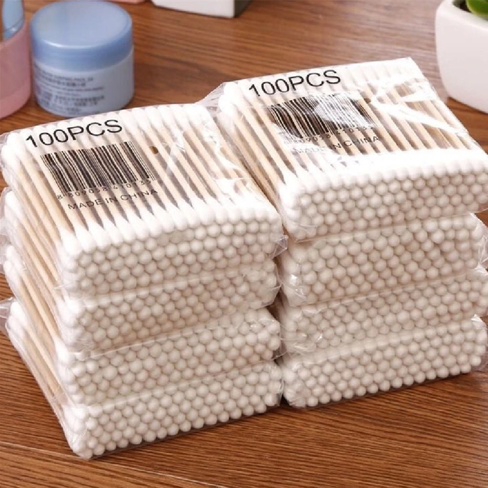 100 Bagged Cotton Swabs Disposable Double-headed Sanitary Cleaning Household Makeup
